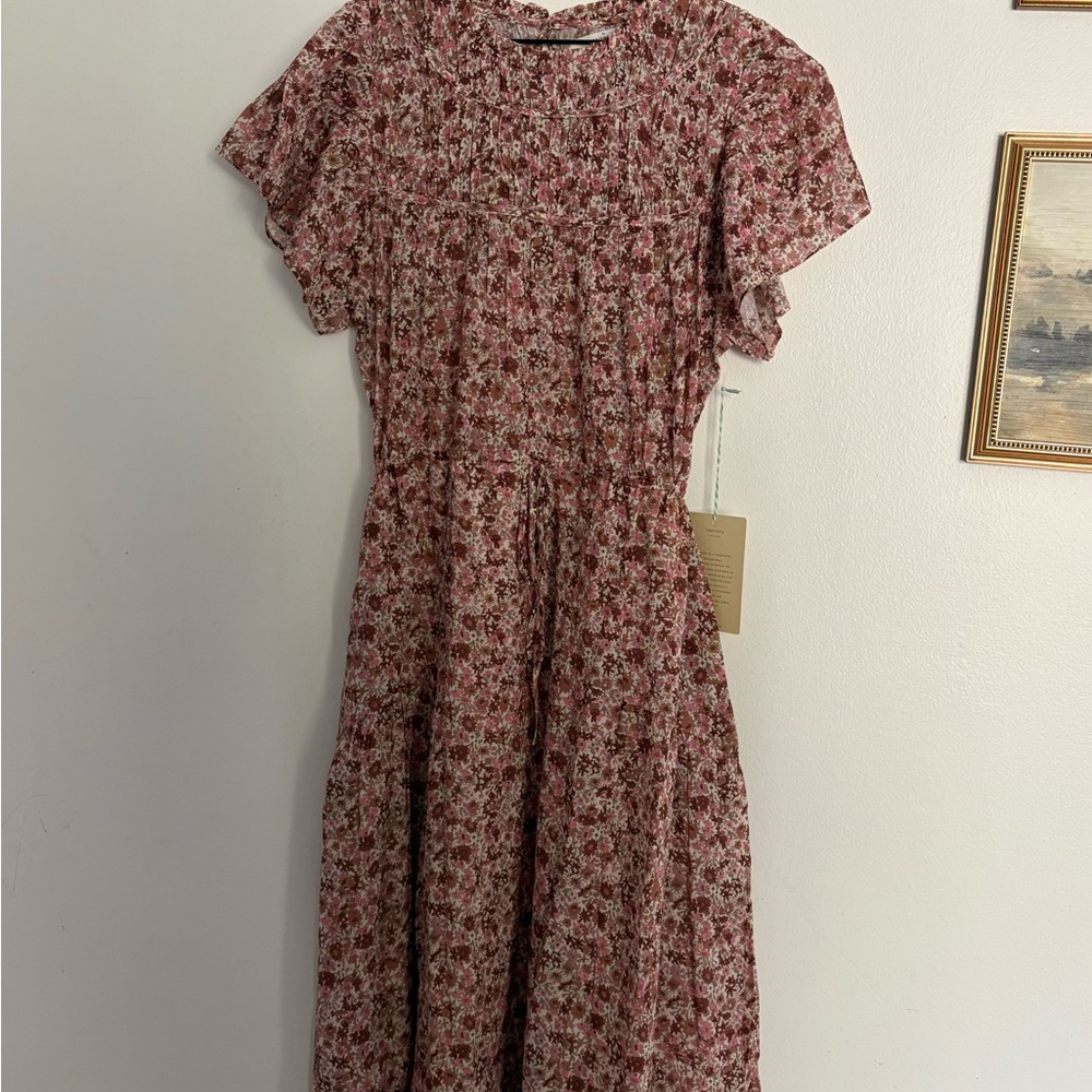 TROVATA Birds of Paradis Floral Pink Spring Dress Elegant Women’s Medium NWT